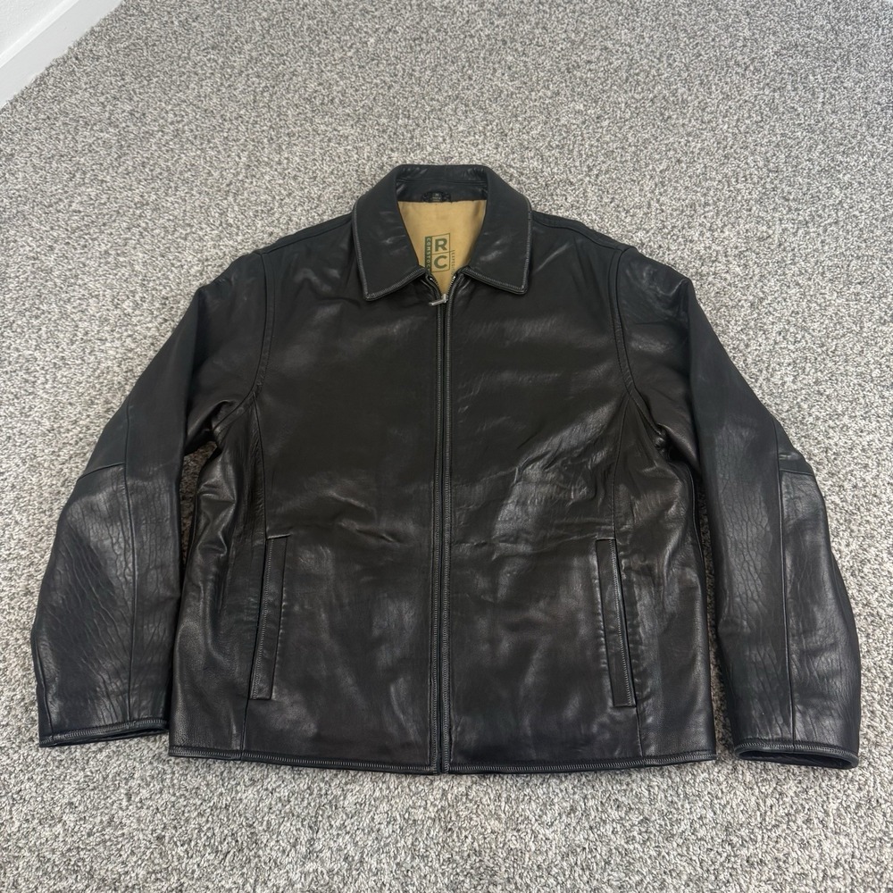 RC Robert Comstock Leather Jacket Mens Medium Black Expedition Quilt Lined Zip